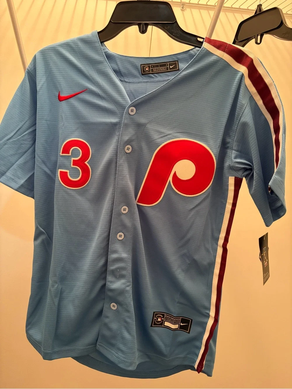 Nike Light Blue Philadelphia Phillies Jersey with Red Accents - Picture 1 of 4